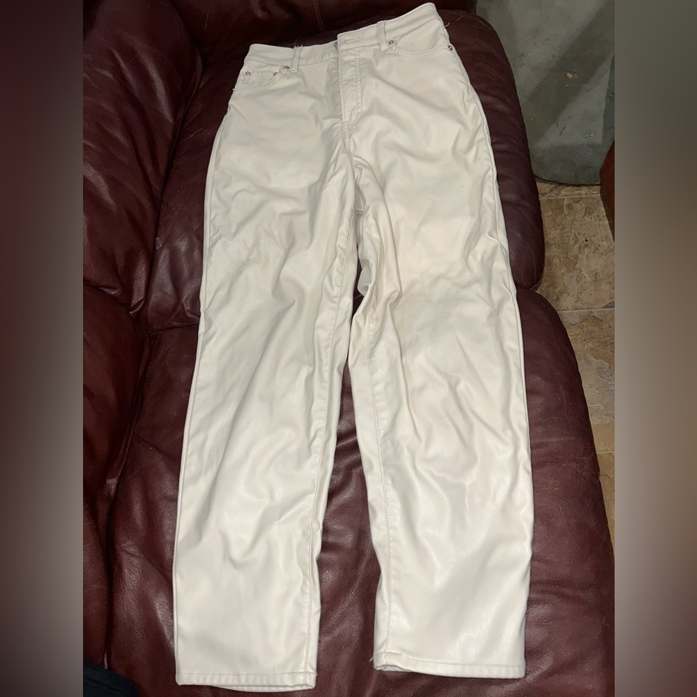H&M Divided Leather Pants White/Cream Sz2